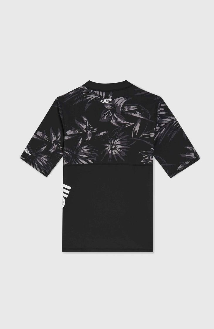 Mix and Match Crazy Shortsleeve-Schwimmshirt | Black Tonal Tropican