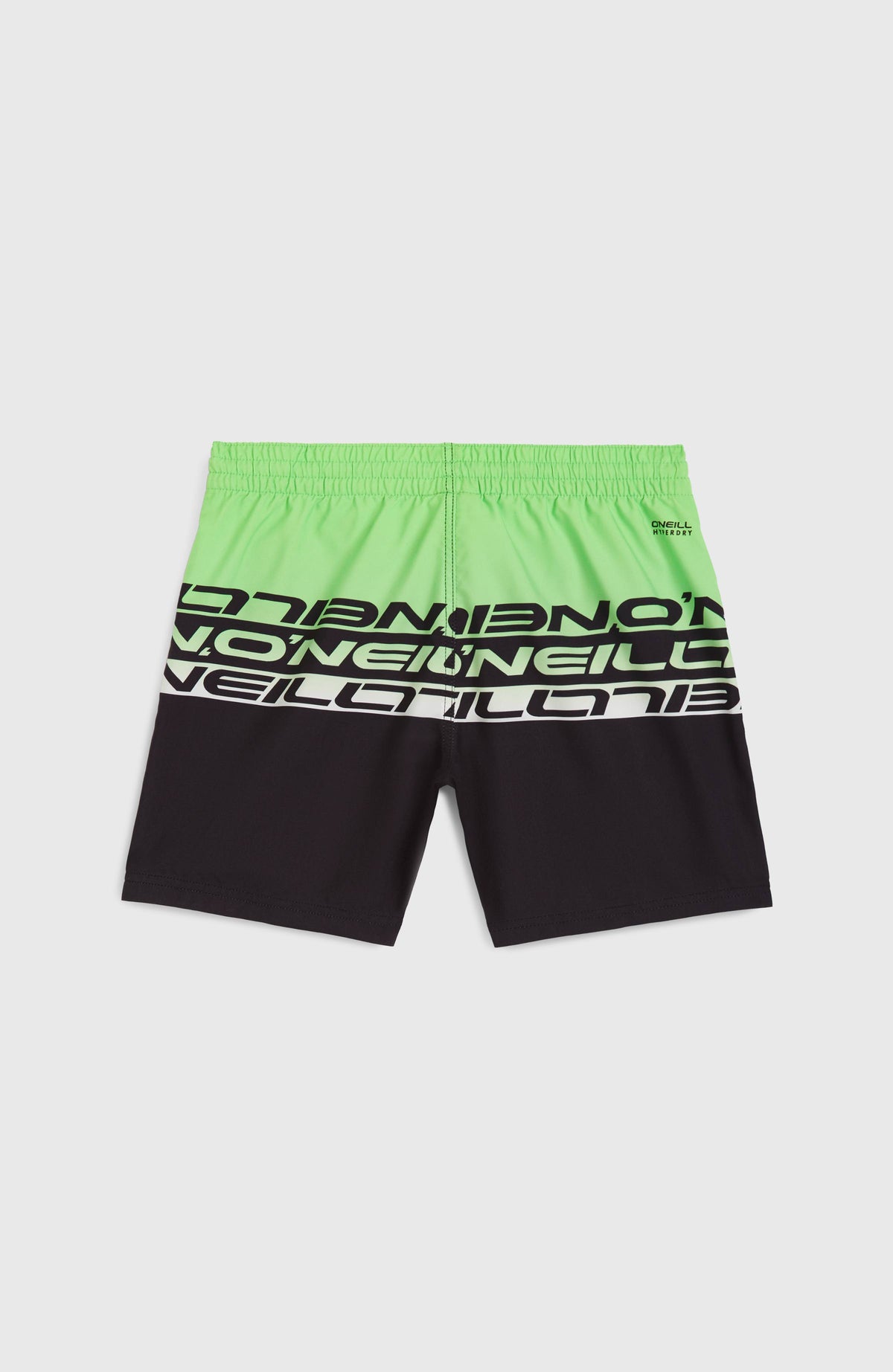 Cali Stripe 14'' Badehose für Jungen, grün mit Logo-Print in Schwarz, flach liegend von hinten mit elastischem Bund