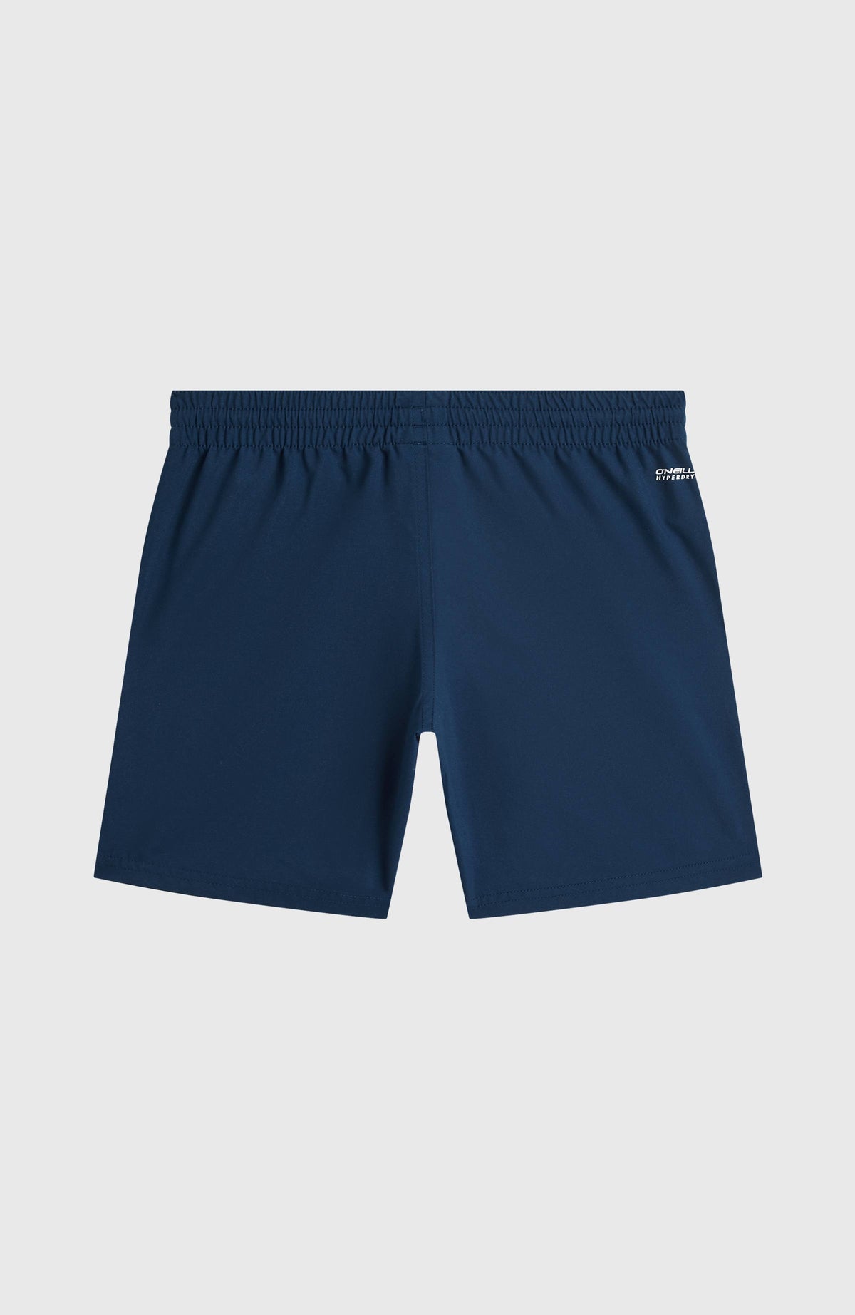 Blaue Cali Badehose für Jungen, flach liegend von hinten, elastischer Bund