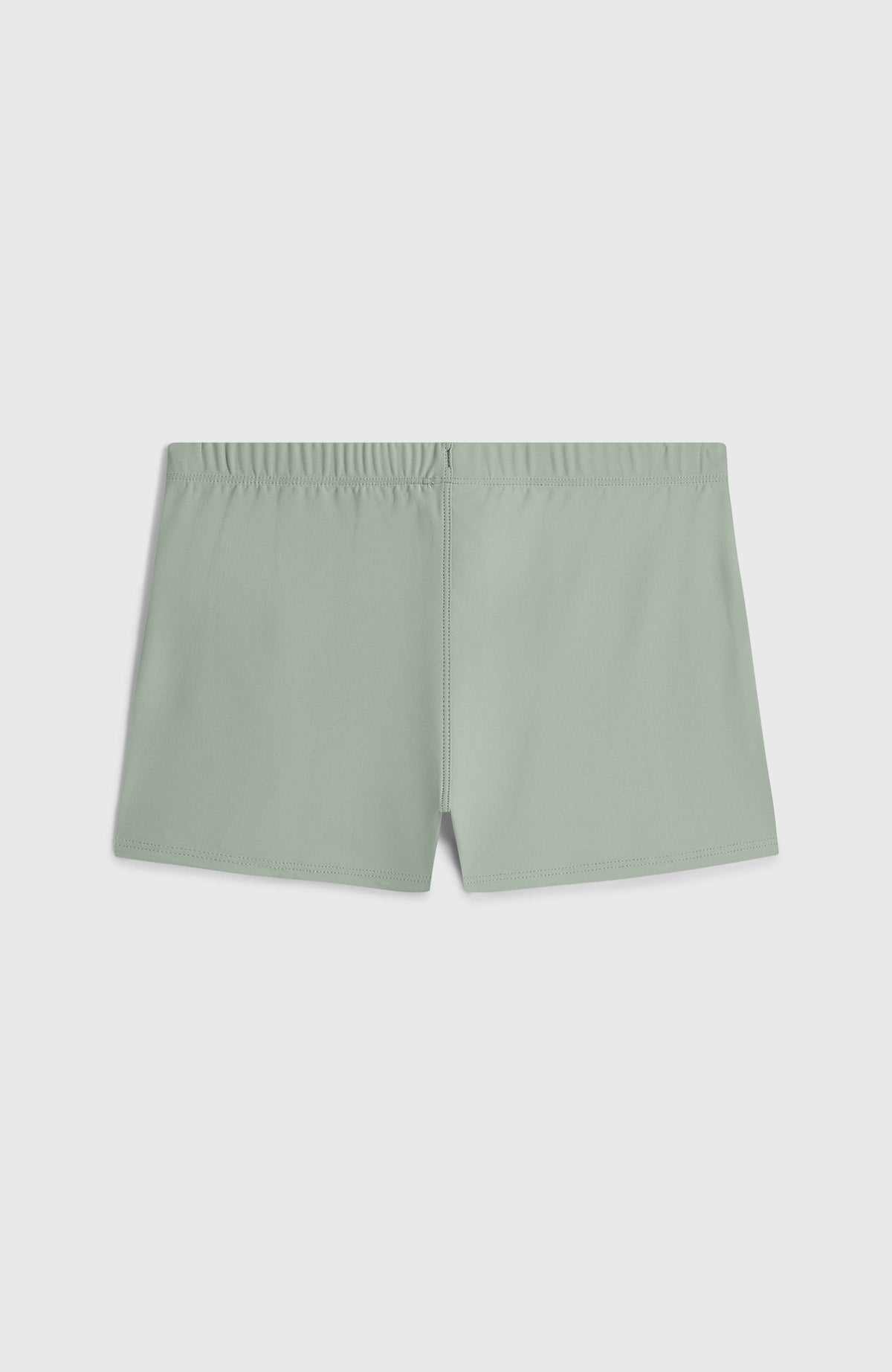 Racer Badehose für Jungen, grün, flach liegend von hinten mit elastischem Bund