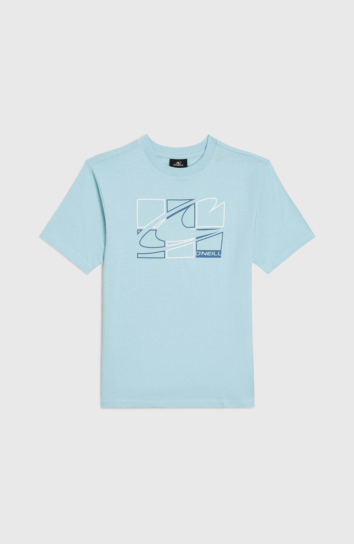 Graphic T-Shirt für Jungen, blau mit Grafik-Print in Weiß und Dunkelblau, flach liegend von vorne