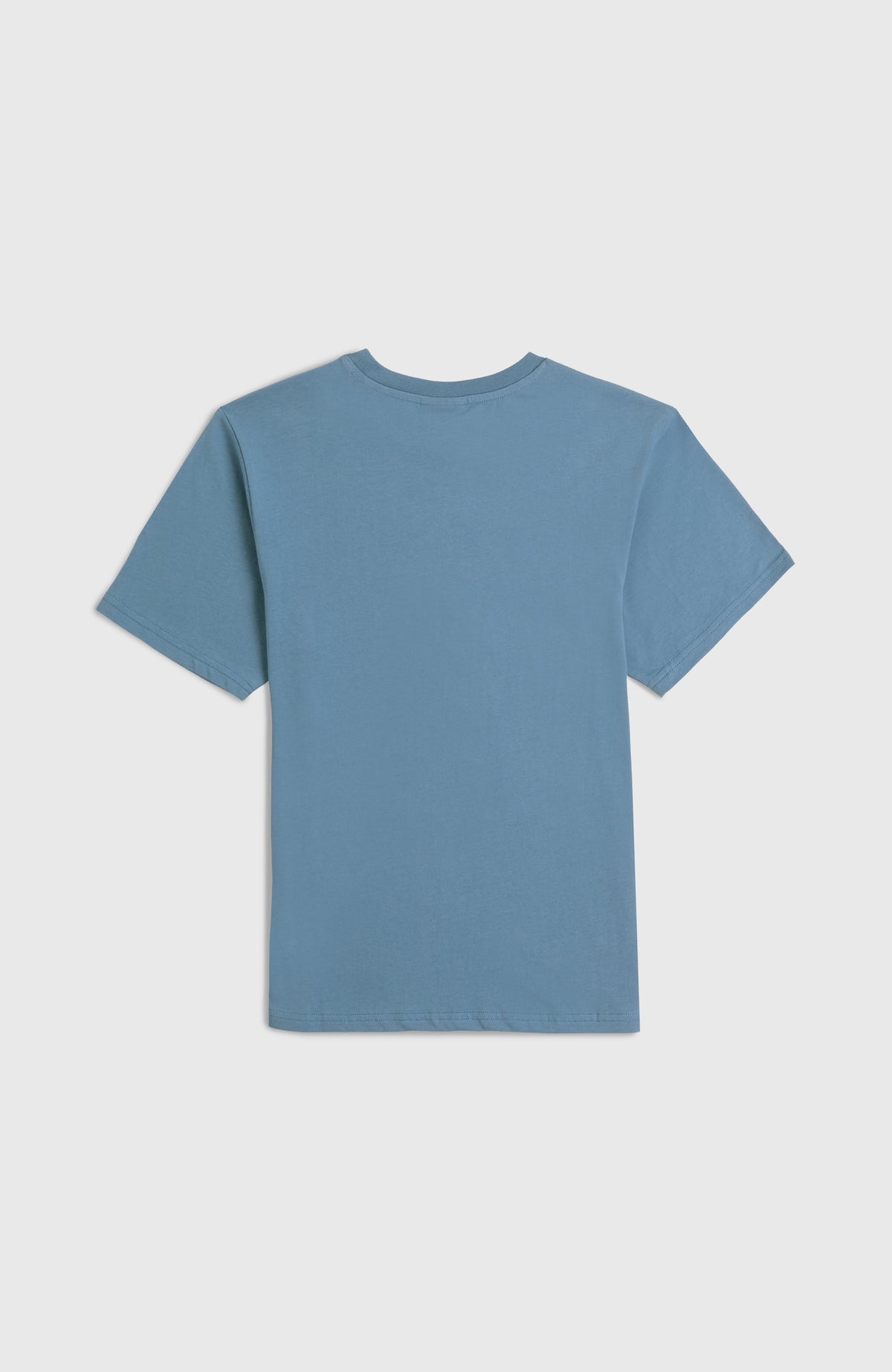 Must-Have T-Shirt für Jungen, blau, flach liegend von hinten mit klassischem Rundhalsausschnitt