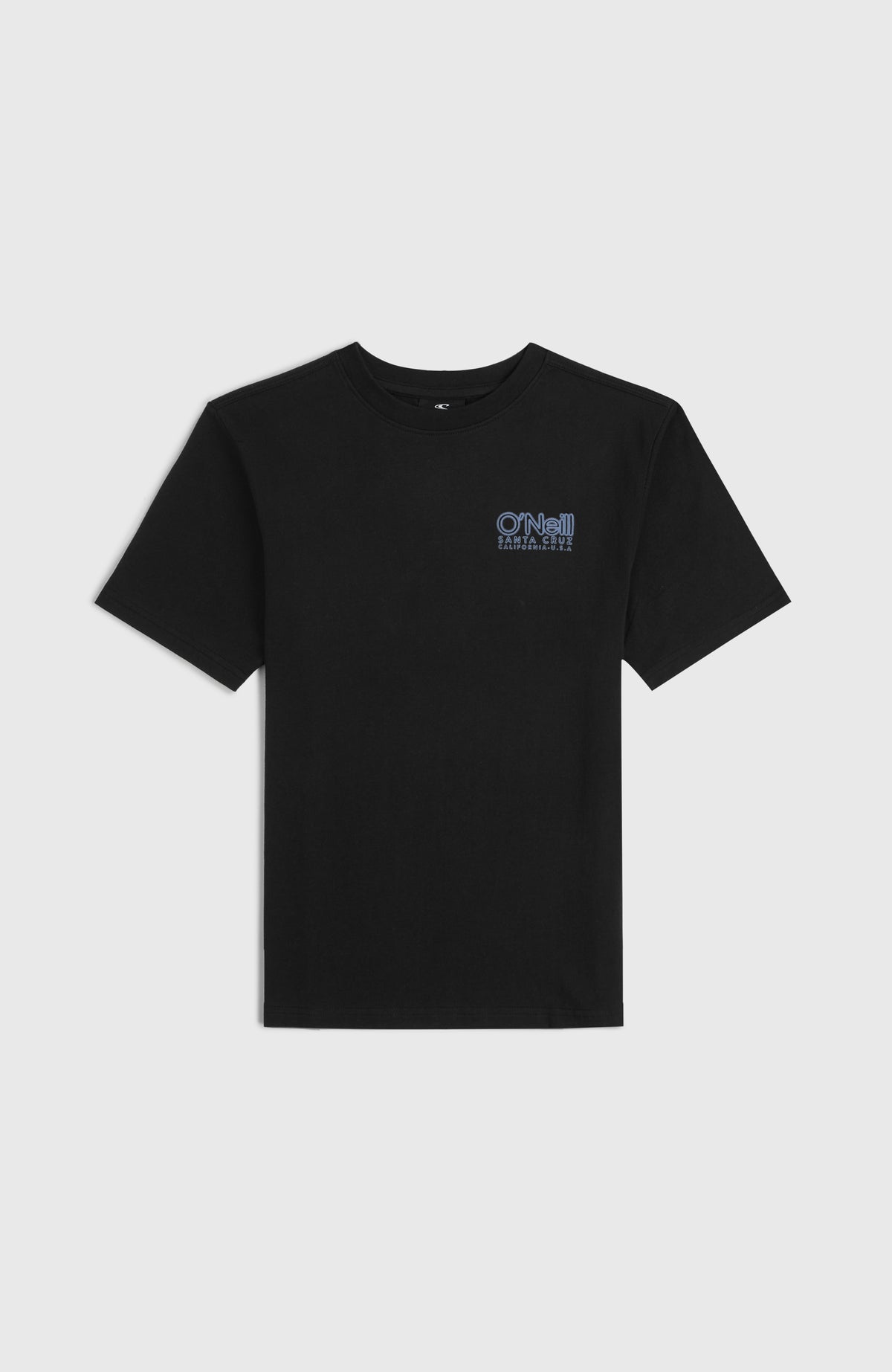 Essentials Cali Logo T-Shirt für Jungen, schwarz mit Logo-Print in Blau, flach liegend von vorne