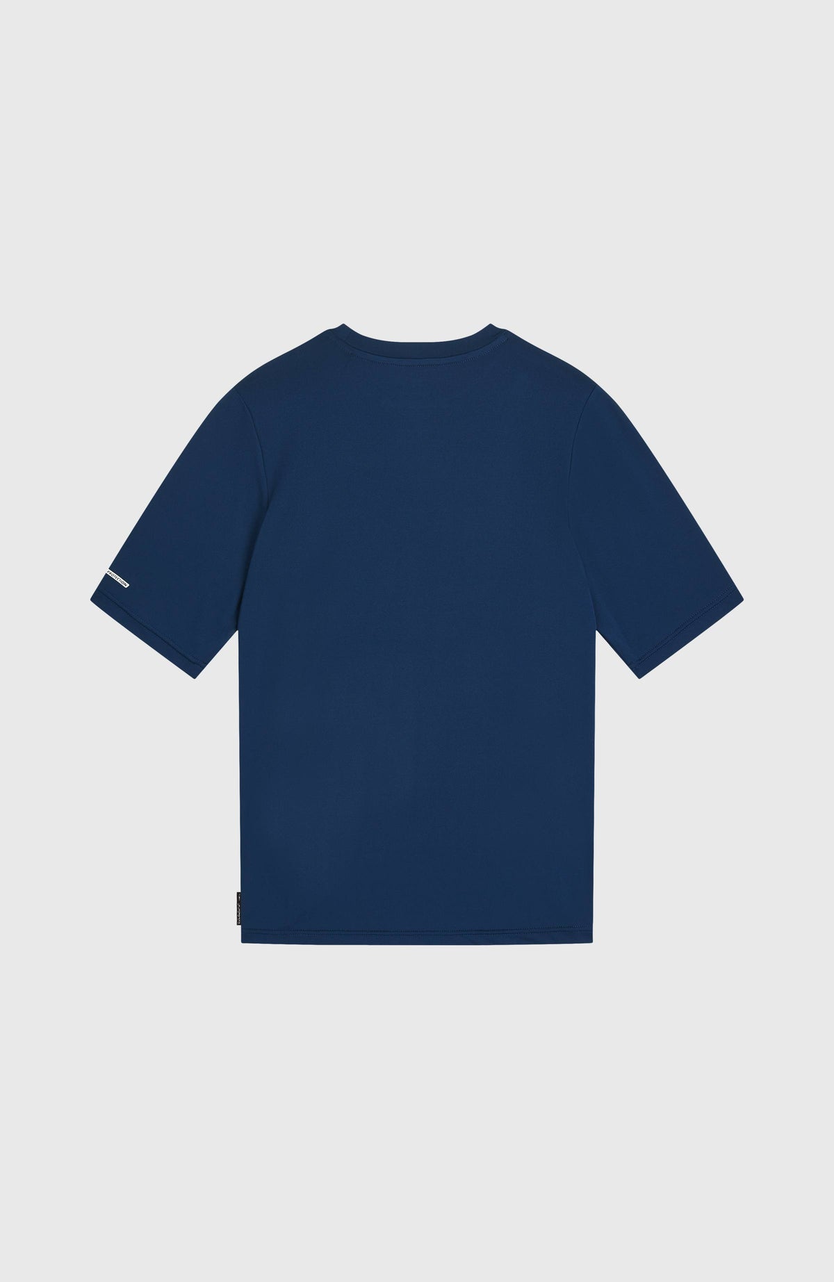 Blaues Hybrid T-Shirt für Jungen mit Logo-Print in Weiß und Hellblau, flach liegend von hinten freigestellt