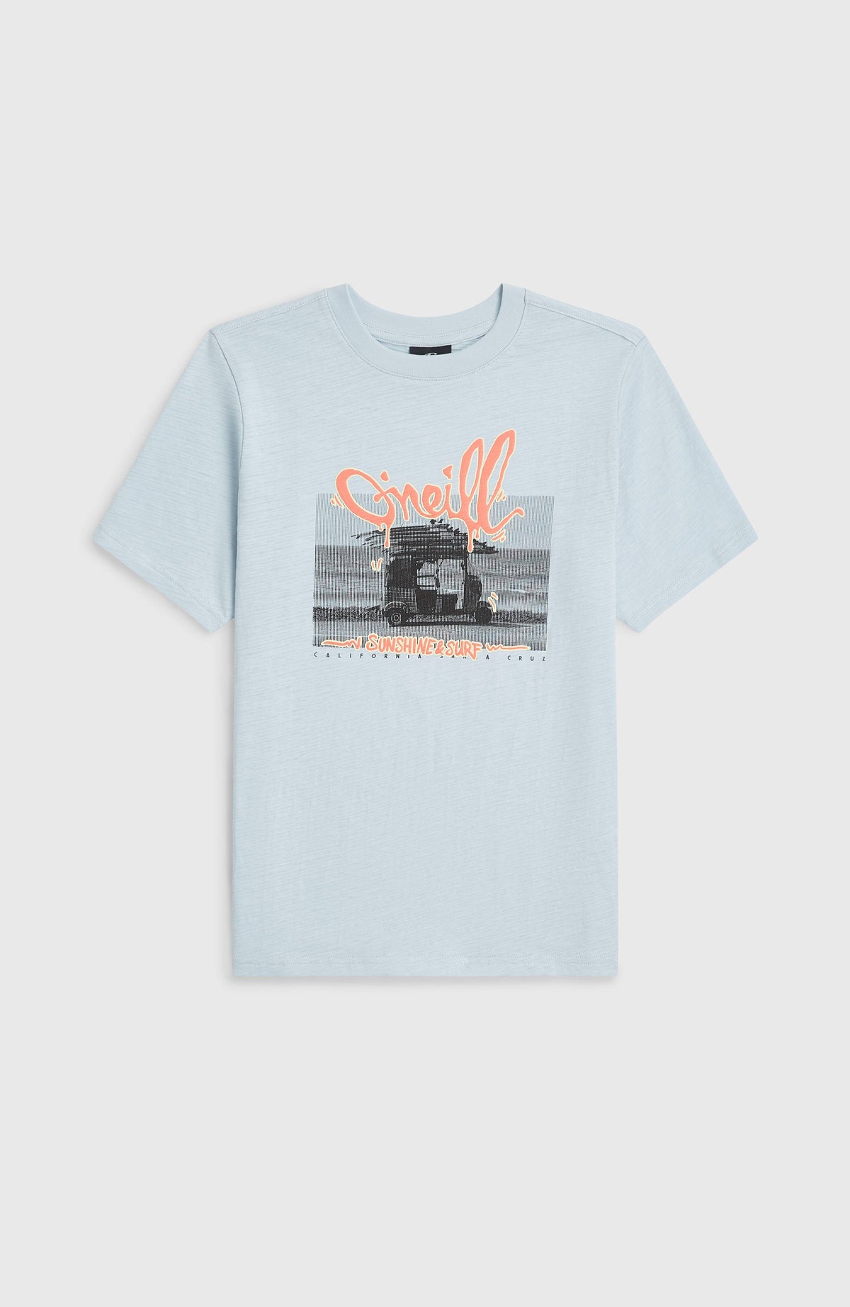 Slub Graphic T-Shirt für Jungen, blau mit Grafik-Print in Orange und Schwarz, flach liegend von vorne