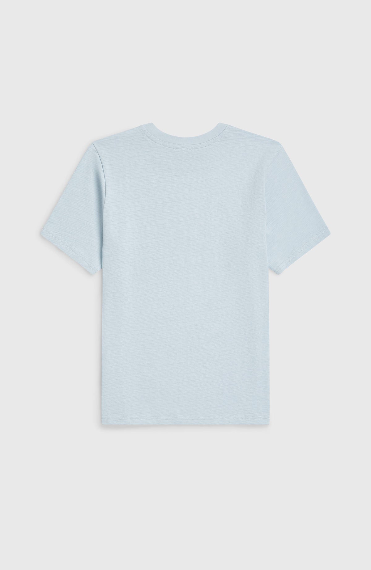 Blaues Slub Graphic T-Shirt für Jungen, unifarbene Ansicht, flach liegend von hinten