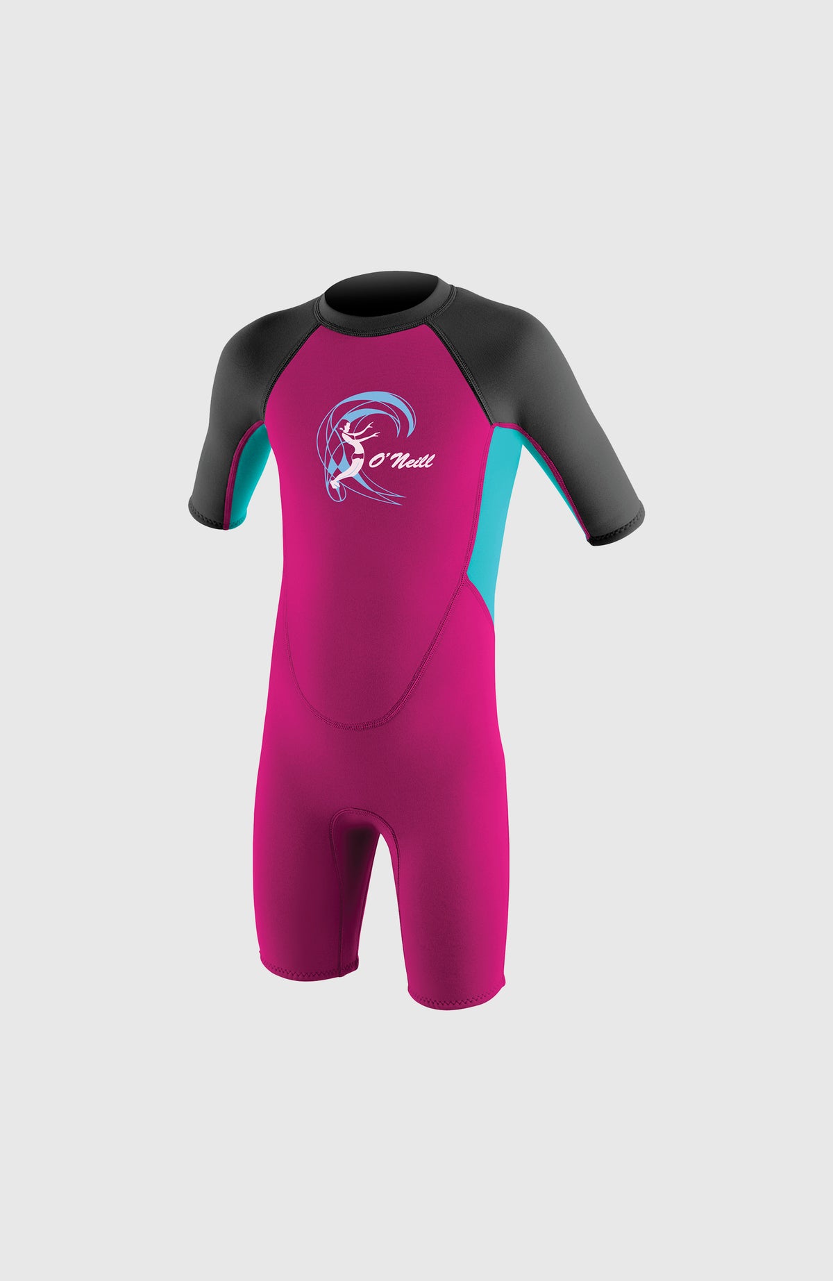 O'Neill Reactor 2mm Spring Wetsuit Neoprenanzug für Jungen, pink, freigestellt von vorne, kontrastierende Einsätze