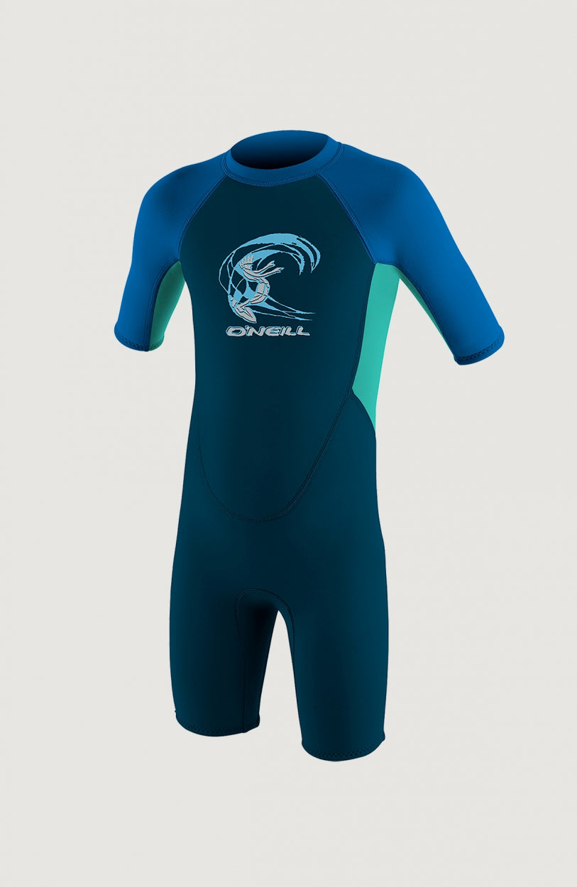 O'Neill Reactor-2 2mm Back Zip Shortsleeve Spring Wetsuit für Jungen, blau, freigestellt von vorne