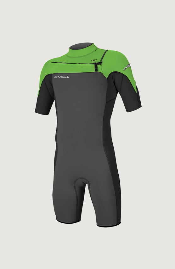 O'Neill Hammer 2mm Chest Zip Shortsleeve Spring Wetsuit für Herren, grau, freigestellt in der Vorderansicht
