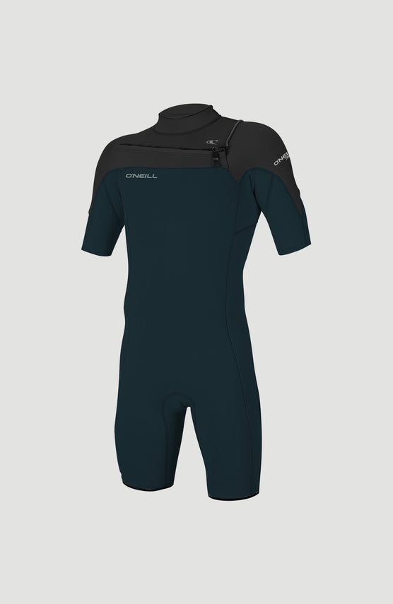 O'Neill Hammer 2mm Chest Zip Shortsleeve Spring Wetsuit für Herren, schwarz, freigestellt von vorne