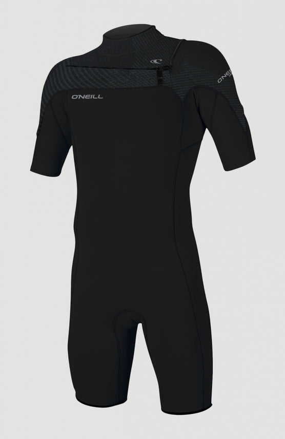 O'Neill Hammer 2mm Chest Zip Shortsleeve Spring Wetsuit für Herren, schwarz, freigestellt von vorne