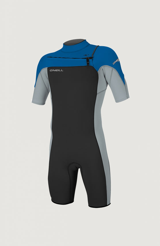 O'Neill Hammer 2mm Chest Zip Shortsleeve Spring Wetsuit für Herren, schwarz, freigestellt in Vorderansicht