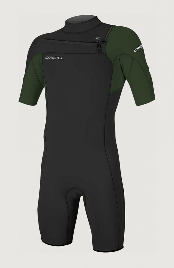 O'Neill Hammer 2mm Chest Zip Shortsleeve Spring Wetsuit für Herren, schwarz, freigestellt von vorne