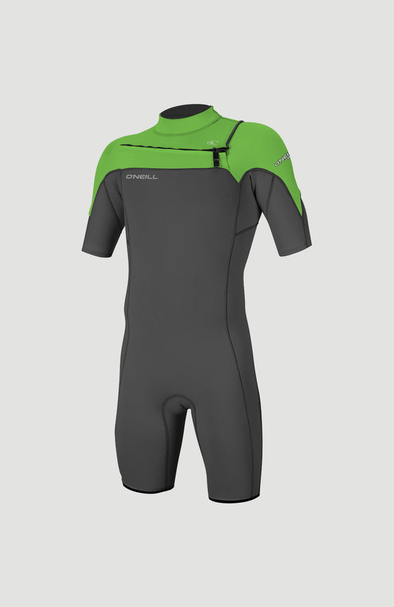 O'Neill Hammer 2mm Chest Zip Shortsleeve Spring Wetsuit Neoprenanzug für Herren, grau, freigestellt von vorne