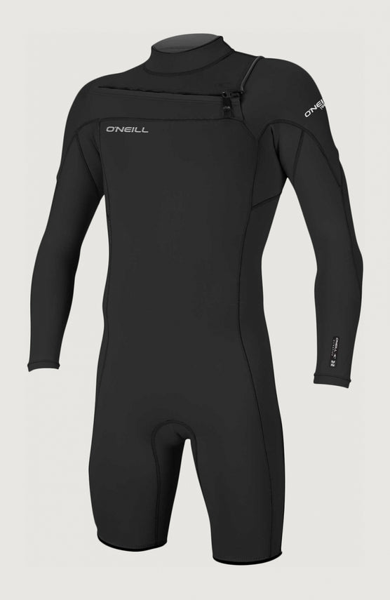 O'Neill Hammer 2mm Chest Zip Long Sleeve Spring Wetsuit für Herren, schwarz, freigestellt von vorne, Brust-Reißverschluss