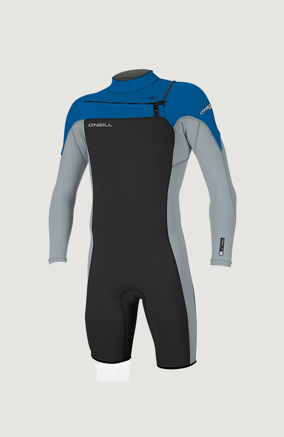 O'Neill Hammer 2mm Chest Zip Long Sleeve Spring Wetsuit für Herren, schwarz, freigestellt von vorne mit Stehkragen
