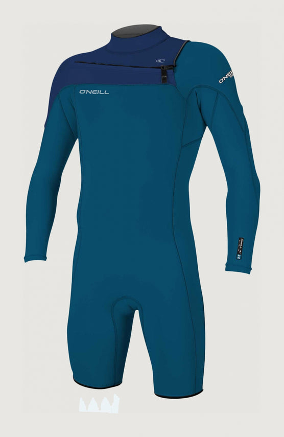 O'Neill Hammer 2mm Chest Zip Long Sleeve Spring Wetsuit für Herren, blau, Vorderansicht mit Brust-Reißverschluss