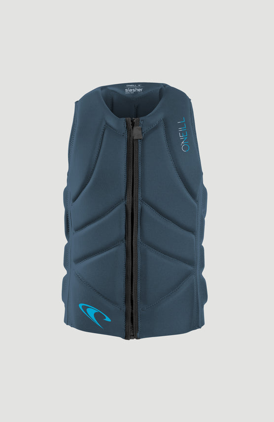 O'Neill Slasher Competition Vest Prallschutzweste für Jungen, blau, freigestellt von vorne mit Reißverschluss