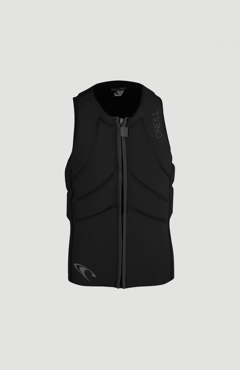 O'Neill Slasher Kite Vest Prallschutzweste für Herren, schwarz, freigestellt von vorne mit Reißverschluss