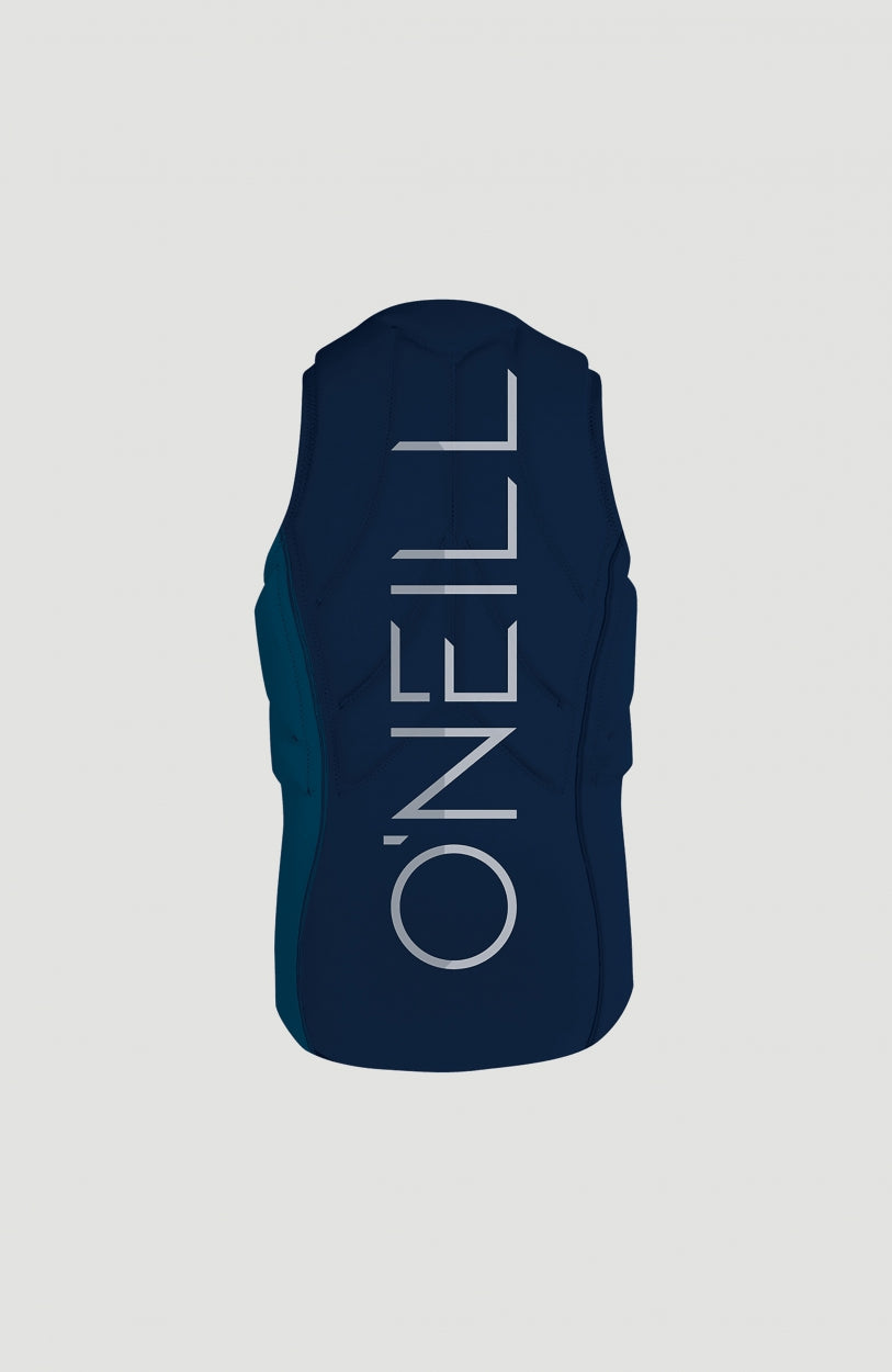 Slasher Kite Vest Weste für Herren, blau, freigestellt von hinten mit vertikalem Logo-Schriftzug