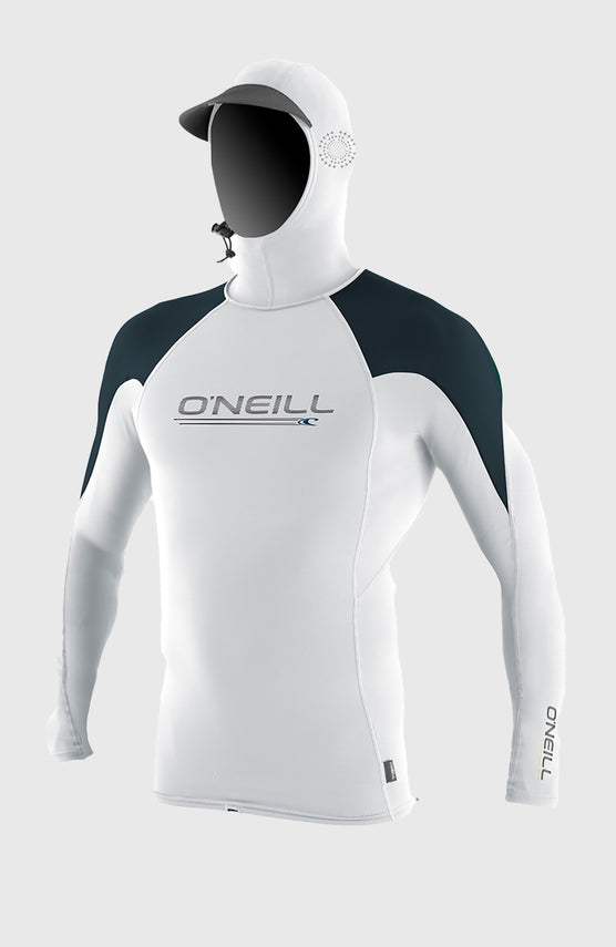 O'Neill O'Zone Long Sleeve Crew Skin with Hood Schwimmshirt für Herren, grün, freigestellt von vorne mit Kapuze