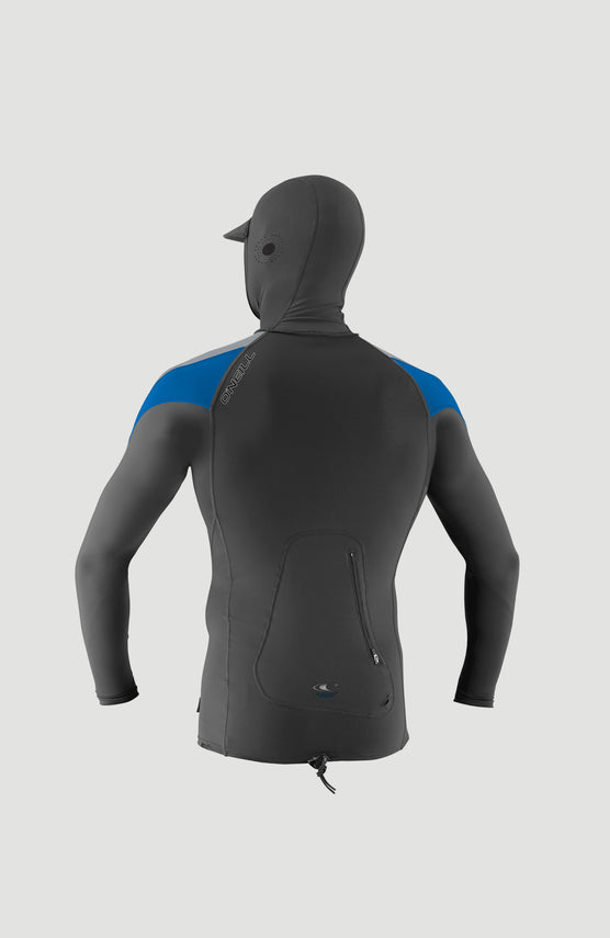 O'Neill O'Zone Long Sleeve Crew Skin with Hood Schwimmshirt für Herren, grau, freigestellt von hinten mit Kapuze