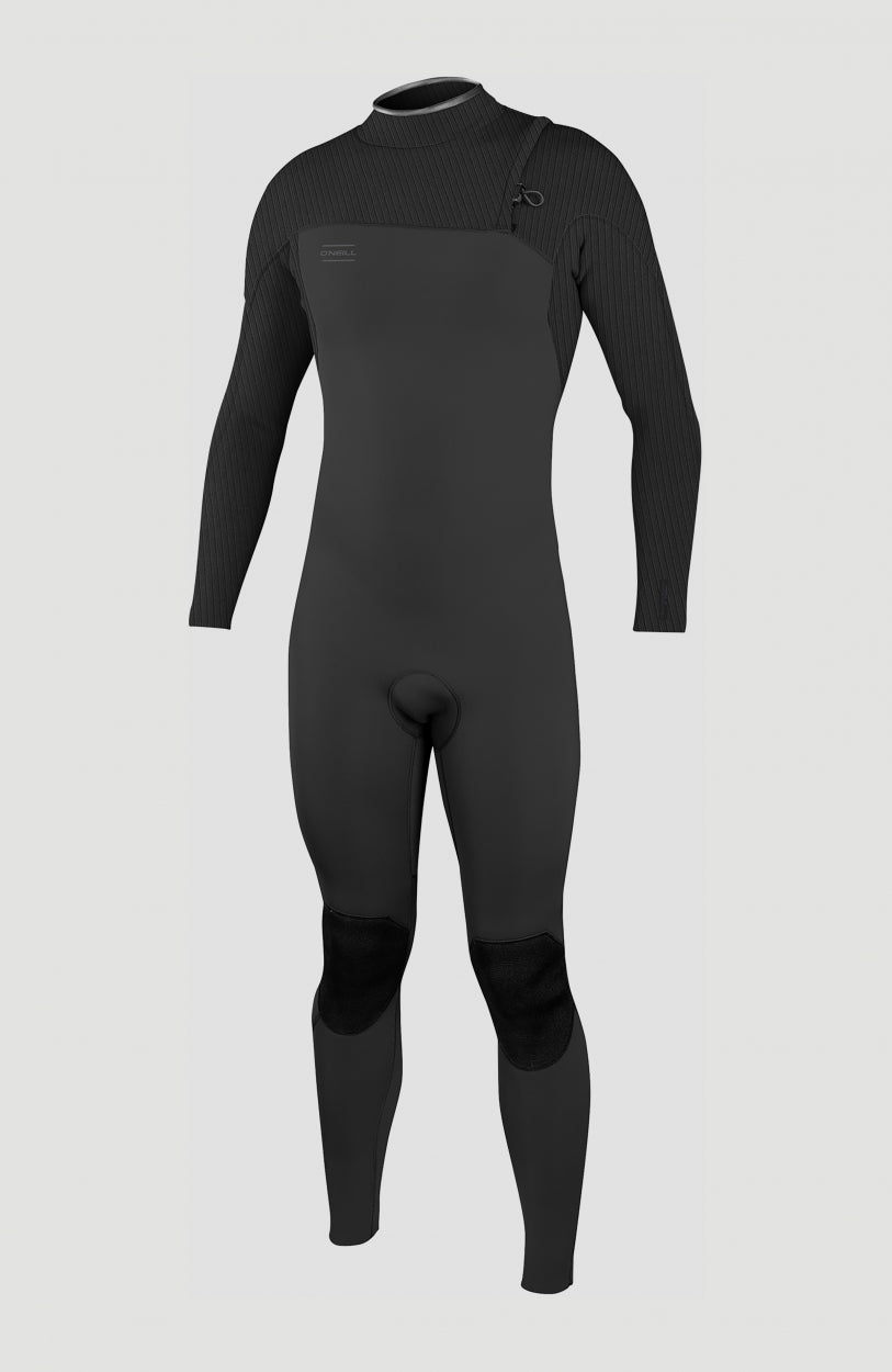 Hyperfreak 4/3mm Neoprenanzug für Herren, schwarz, freigestellt von vorne, elastischer Einstieg mit Kordelzug