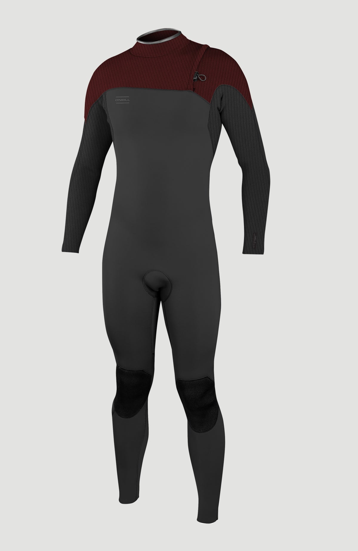O'Neill Hyperfreak 4/3mm Comp Zipless Full Wetsuit für Herren, schwarz, freigestellt von vorne mit kurzem Stehkragen