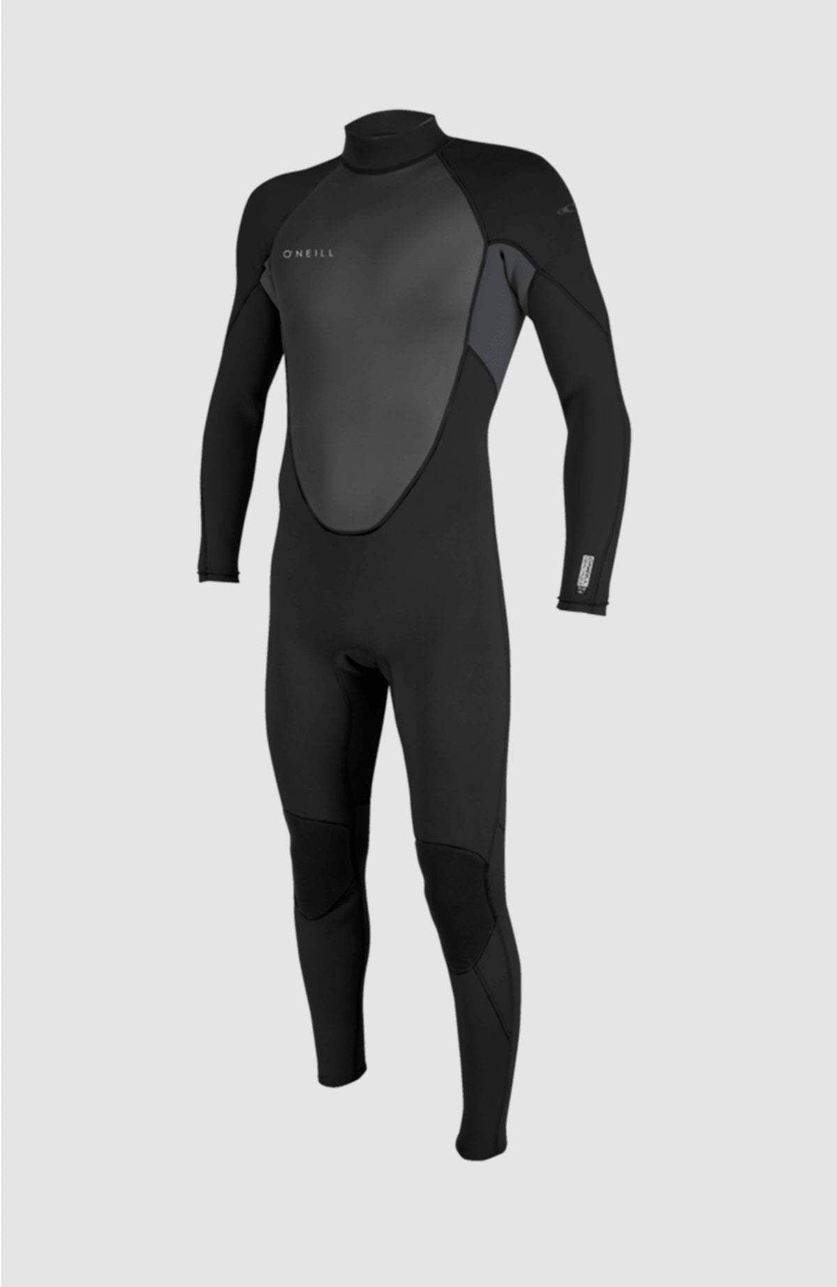 O'Neill Reactor-2 3/2mm Back Zip Full Wetsuit Neoprenanzug für Herren, schwarz, freigestellt von vorne