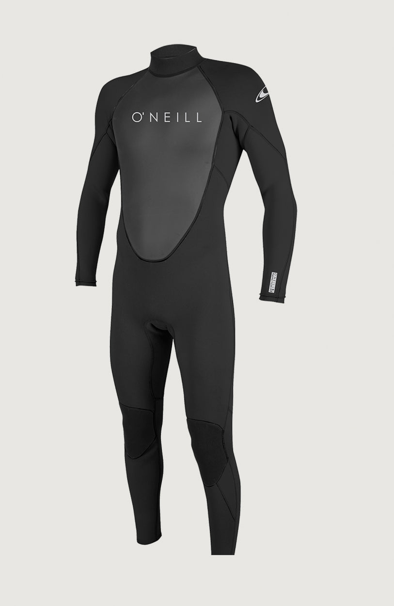 O'Neill Reactor-2 3/2mm Back Zip Full Wetsuit Neoprenanzug für Herren in Schwarz, freigestellt in Vorderansicht