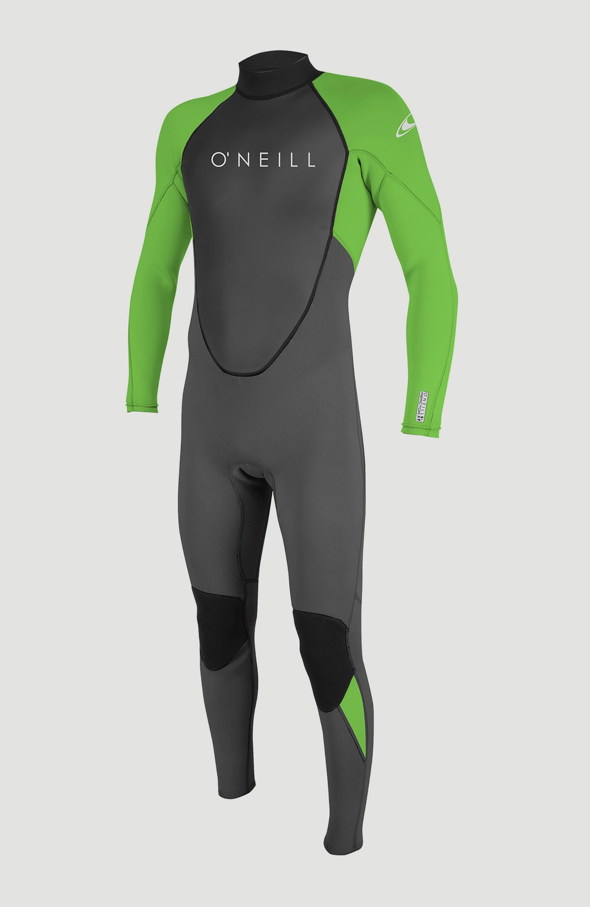 O'Neill Reactor-2 3/2mm Back Zip Full Wetsuit Neoprenanzug für Herren, schwarz, freigestellt in Vorderansicht