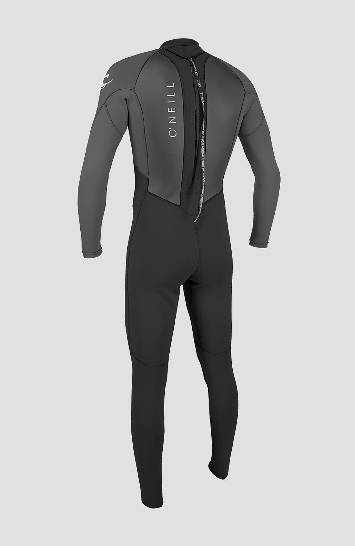 Reactor-2 3/2mm Back Zip Full Wetsuit Neoprenanzug für Herren, schwarz, freigestellt von hinten mit langem Zugband