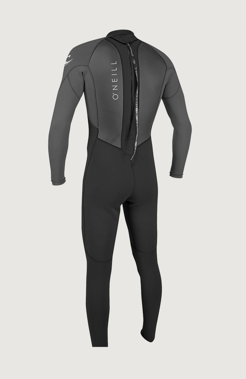 Reactor-2 3/2mm Back Zip Full Wetsuit Neoprenanzug für Herren, schwarz, Rückansicht mit Reißverschluss und Logo