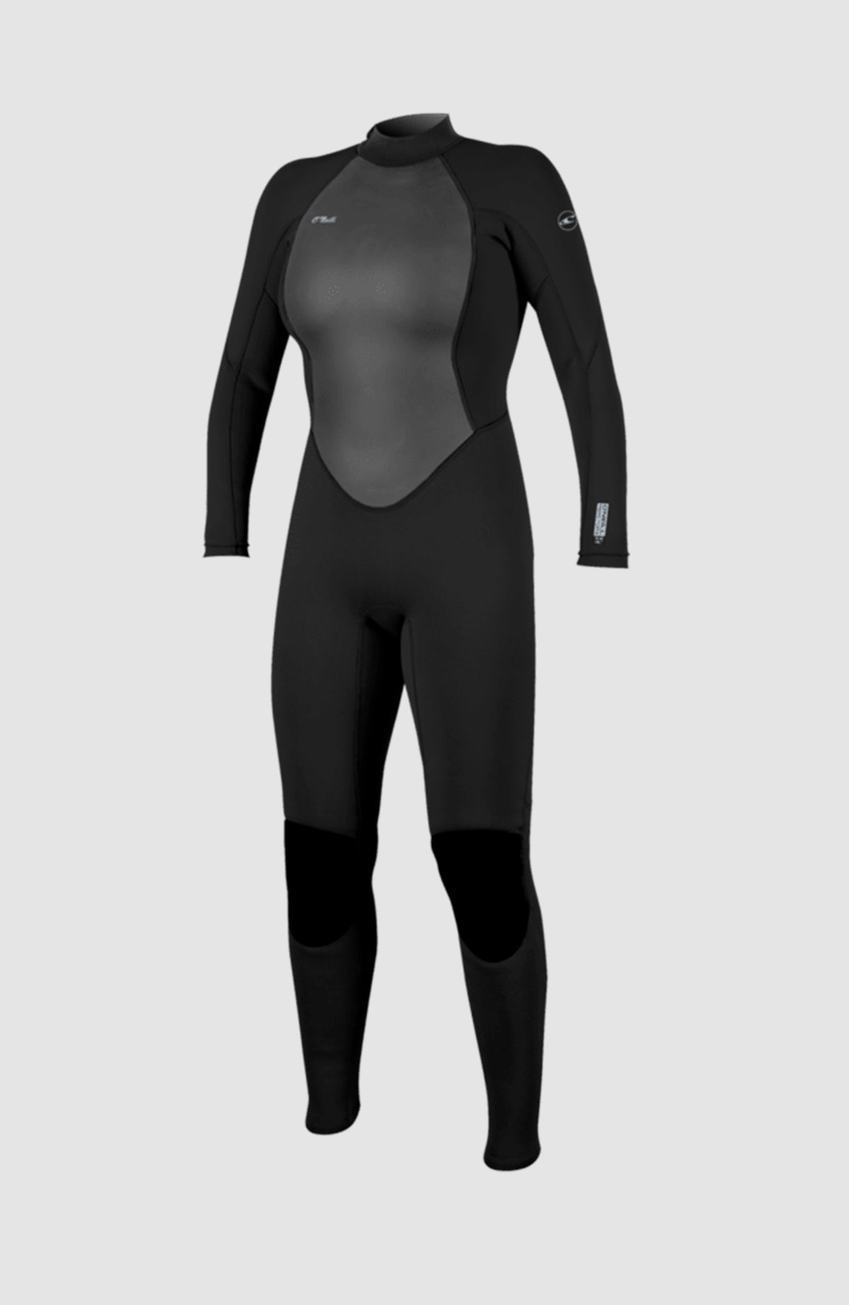 O'Neill Reactor-2 3/2 Back Zip Full Wetsuit Neoprenanzug für Damen, schwarz, freigestellt von vorne