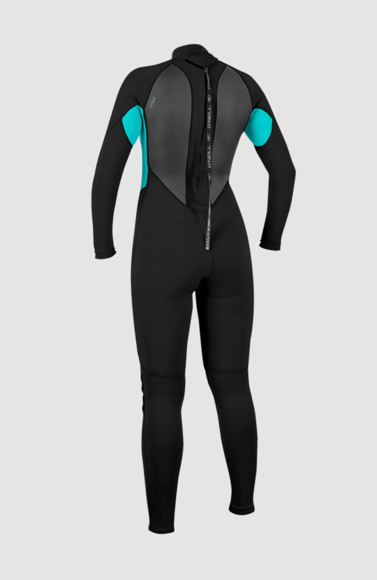 Reactor-2 3/2 Back Zip Full Wetsuit Neoprenanzug für Damen, schwarz, freigestellt von hinten, Reißverschluss mit Zugband