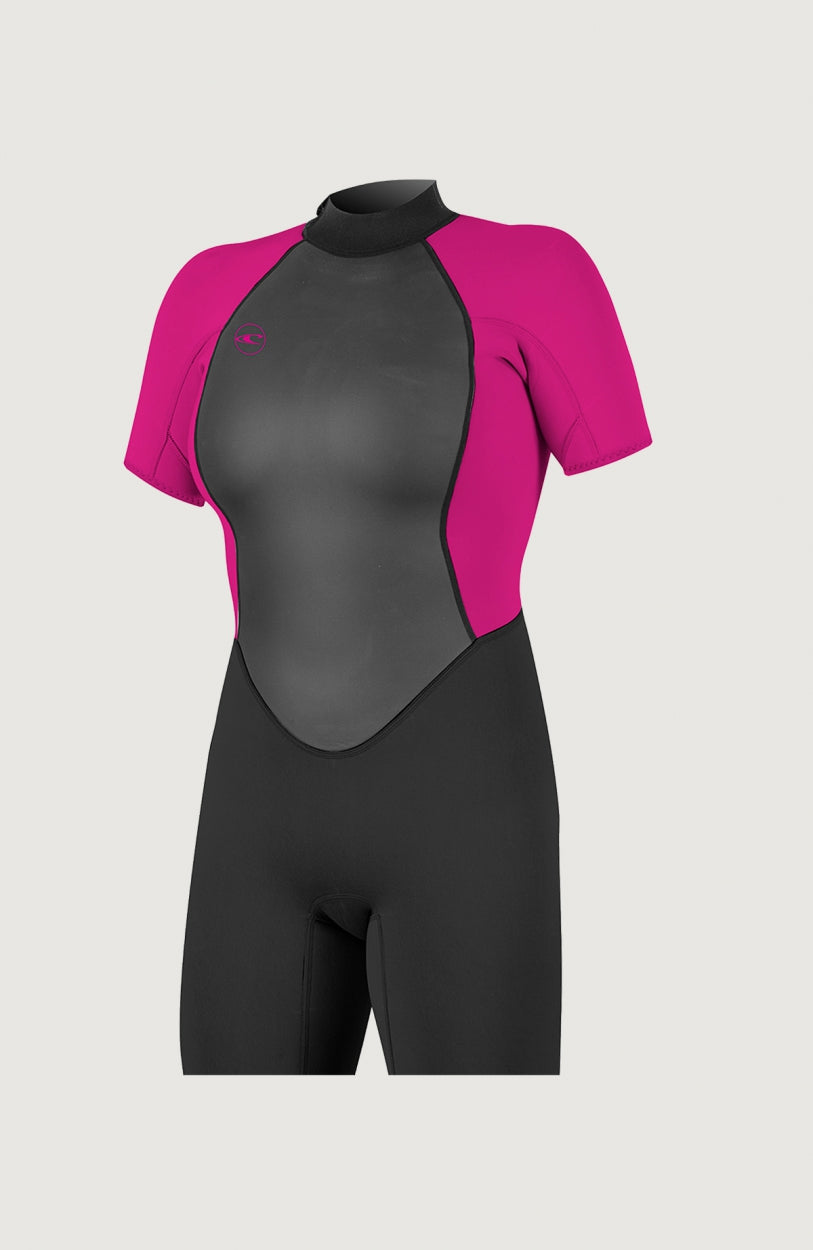 O'Neill Reactor-2 2mm Back Zip Shortsleeve Spring Wetsuit für Damen, schwarz, freigestellt von vorne