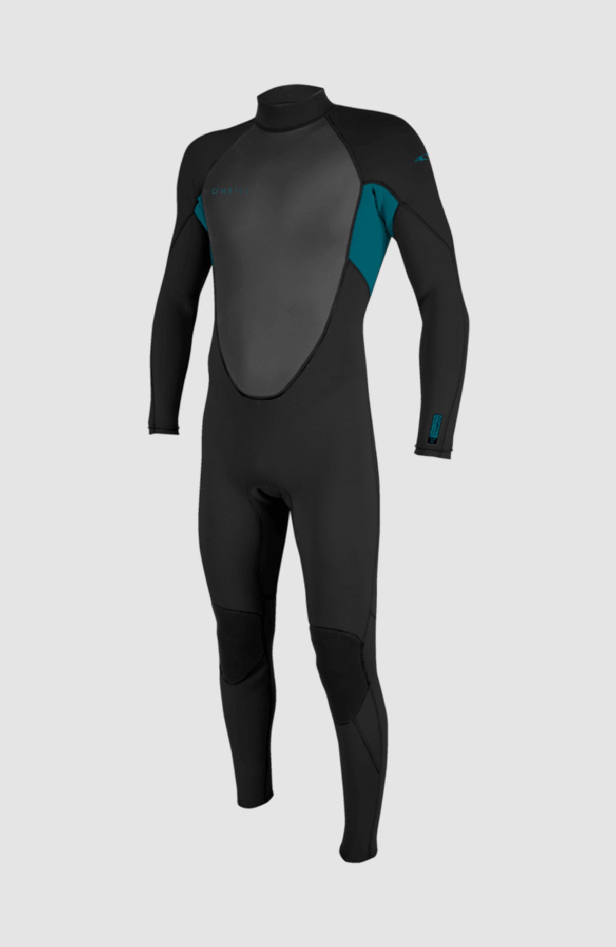 O'Neill Reactor-2 3/2 Back Zip Full Wetsuit Neoprenanzug für Jungen in Schwarz, freigestellt in Vorderansicht