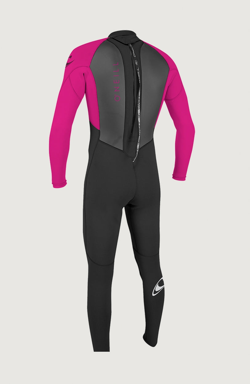 Reactor-2 3/2mm Back Zip Full Wetsuit Neoprenanzug für Mädchen, schwarz, freigestellt von hinten mit Reißverschluss