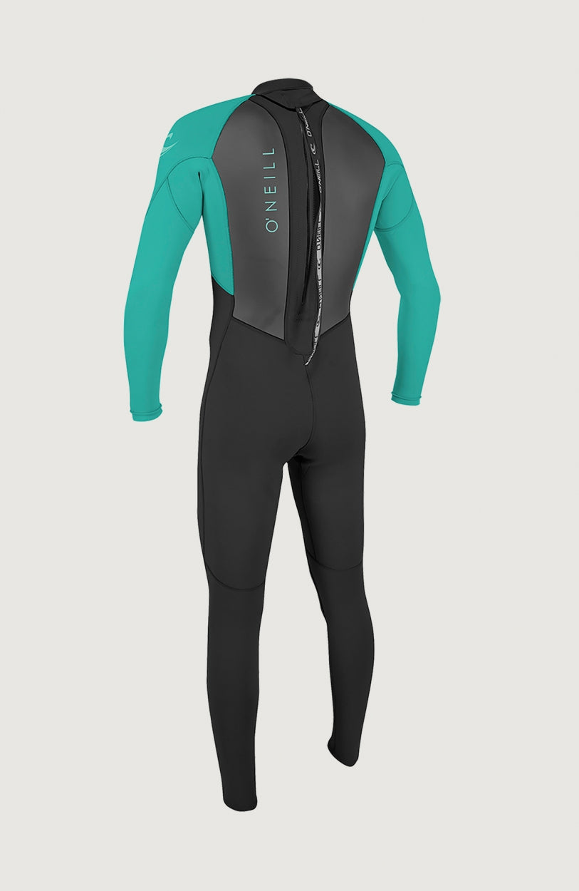 Reactor-2 3/2mm Back Zip Full Wetsuit Neoprenanzug für Mädchen, schwarz, freigestellt von hinten in Ganzansicht
