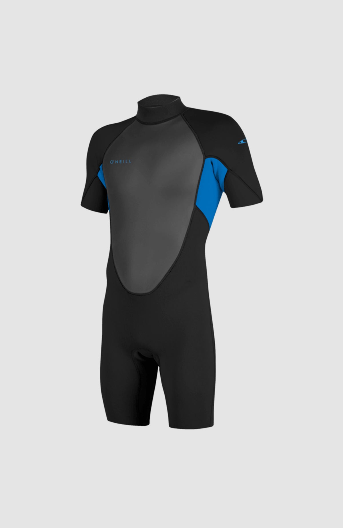 O'Neill Reactor-2 2mm Back Zip Short Sleeve Spring Wetsuit Neoprenanzug für Jungen, blau, freigestellt von vorne