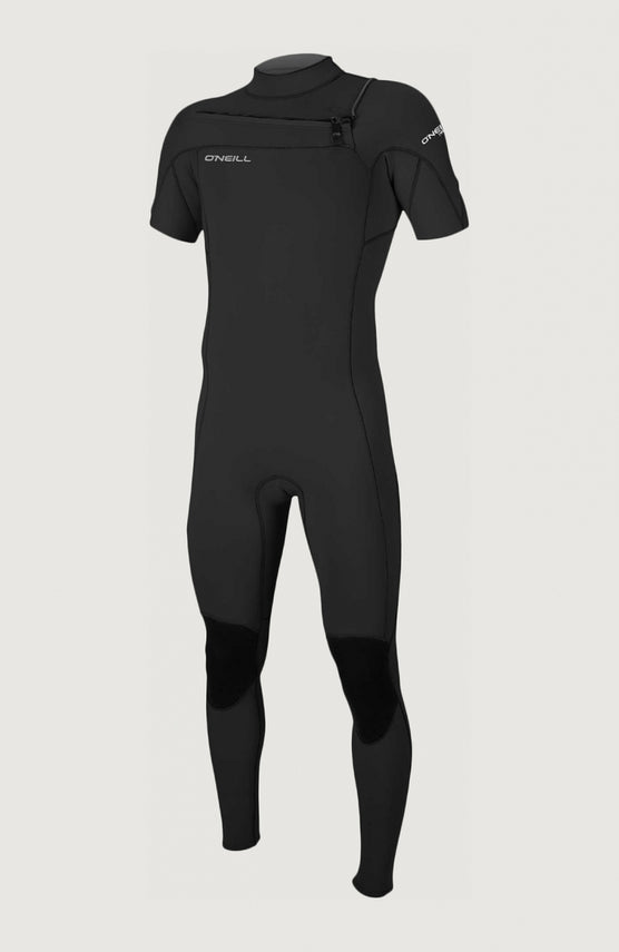 O'Neill Hammer 2mm Chest Zip Short Sleeve Full Wetsuit für Herren, schwarz, freigestellt von vorne