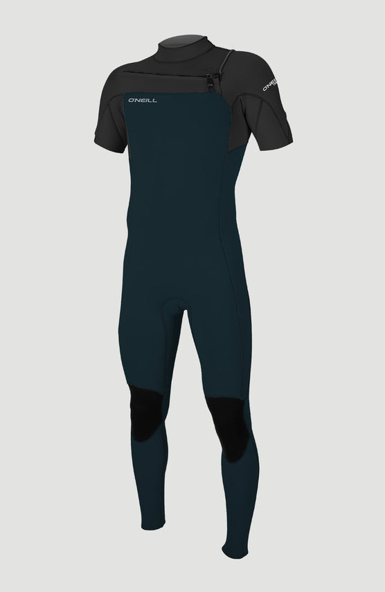 O'Neill Hammer 2mm Chest Zip Short Sleeve Full Wetsuit Neoprenanzug für Herren, schwarz, freigestellt von vorne