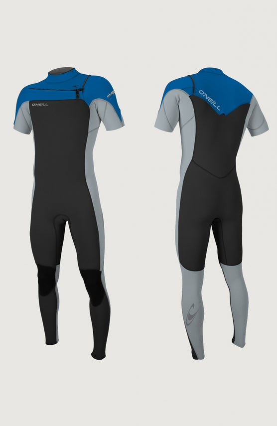 O'Neill Hammer 2mm Chest Zip Short Sleeve Full Wetsuit Neoprenanzug für Herren, schwarz, freigestellt von vorne und hinten