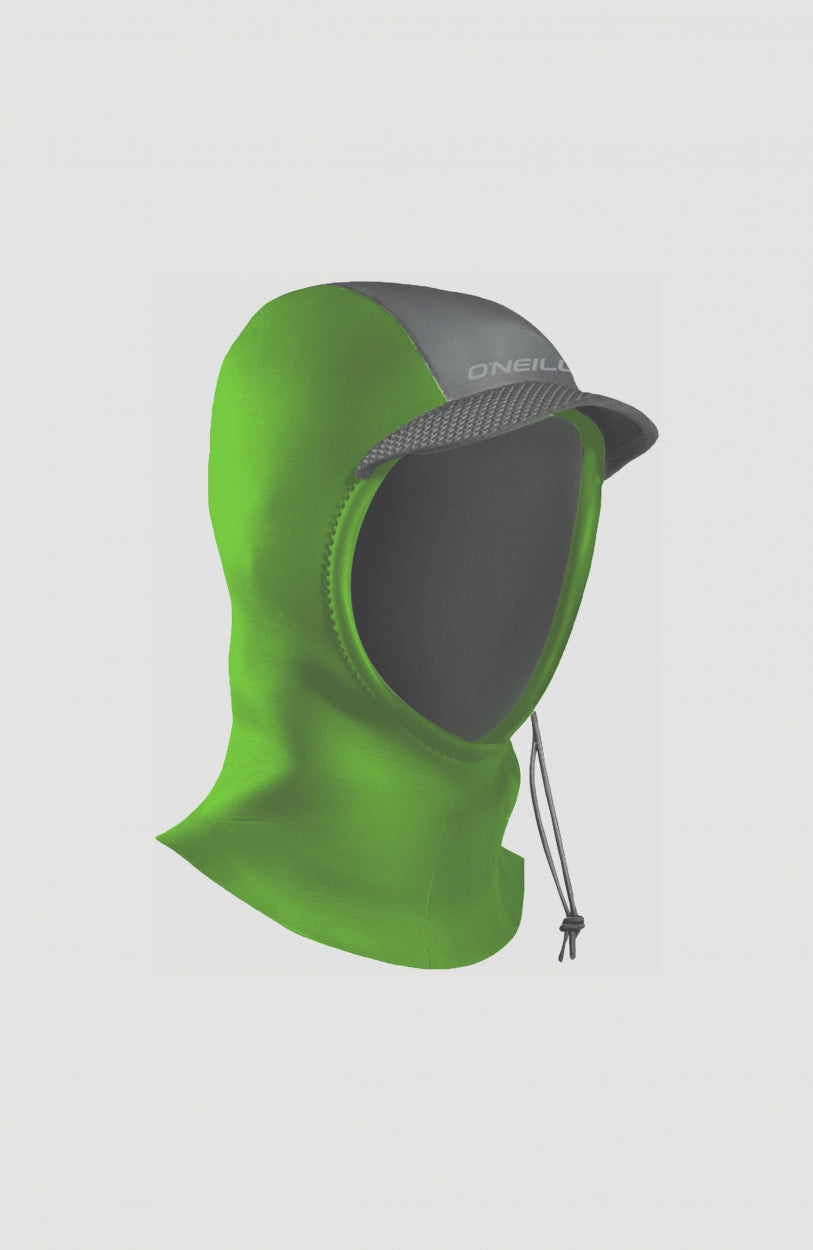 O'Neill Kinder Psycho Hood 3mm Neoprenhaube für Kinder, grün, freigestellt von schräg vorne
