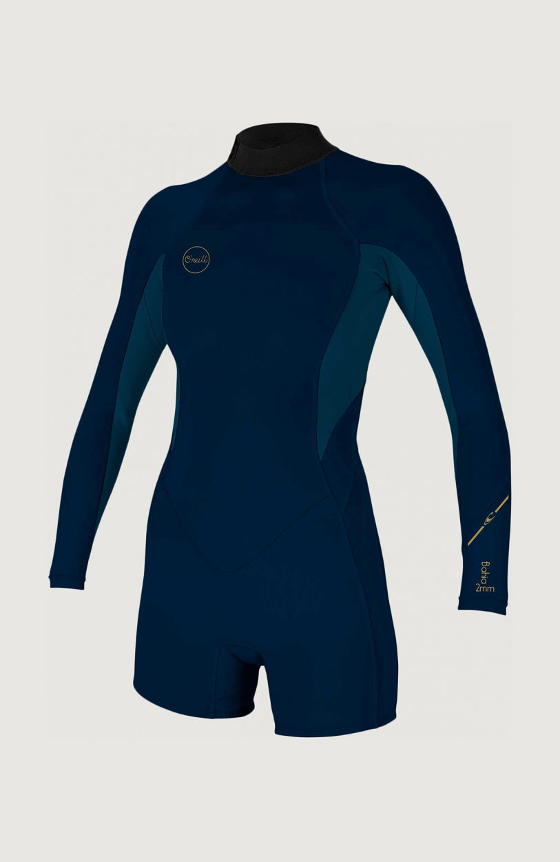 O'Neill Bahia 2/1mm Back Zip Longsleeve Spring Wetsuit für Damen, blau, freigestellt in der Vorderansicht