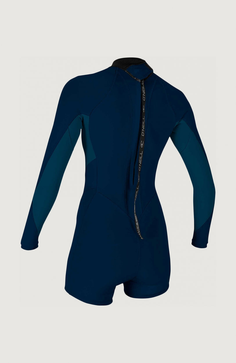 Bahia 2/1mm Neoprenanzug für Damen, blau, freigestellt in der Rückansicht, Reißverschluss mit langem Zugband