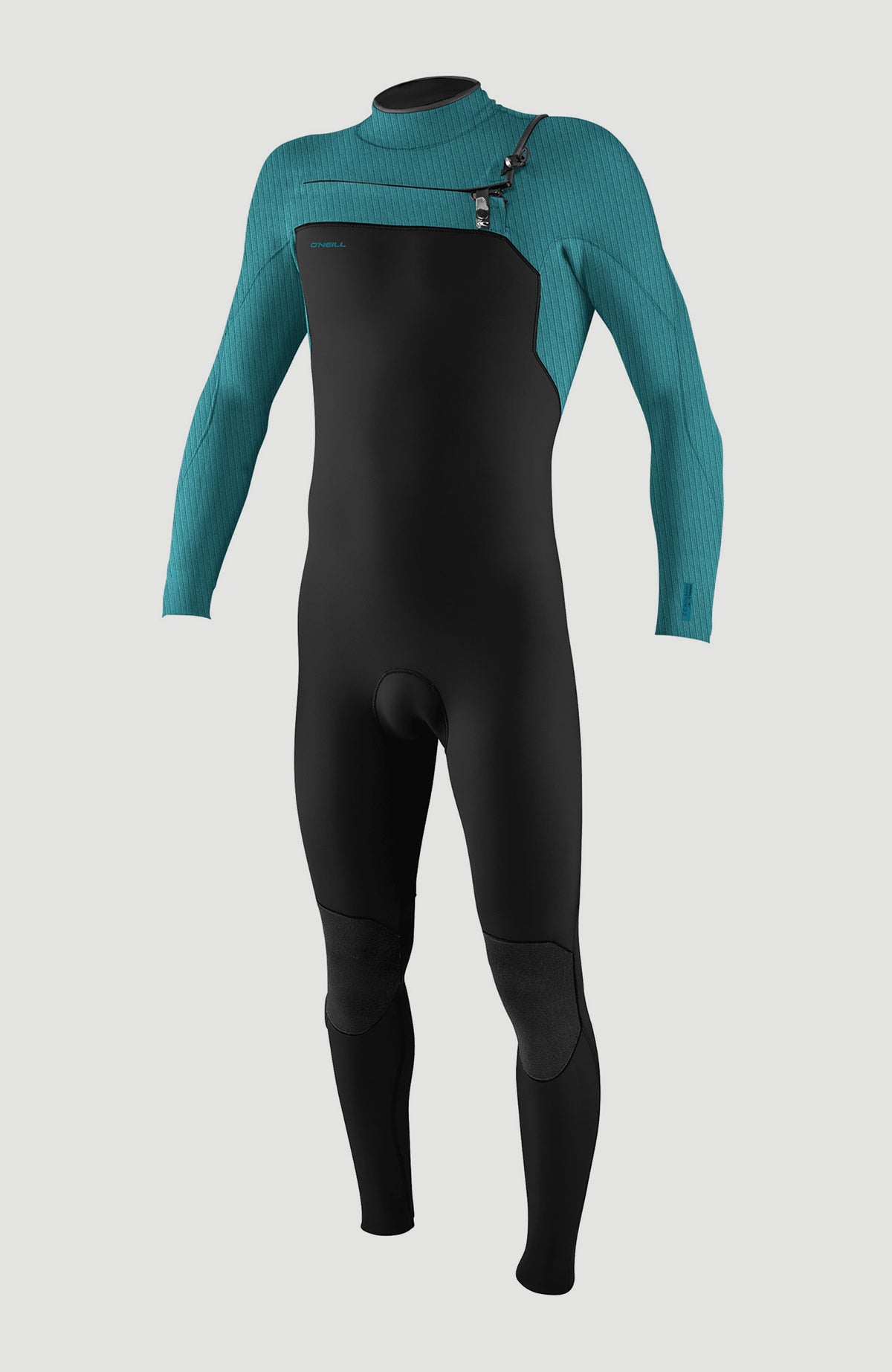 O'Neill Hyperfreak Plus 3/2mm Chest Zip Full Wetsuit für Herren, schwarz, freigestellt von vorne