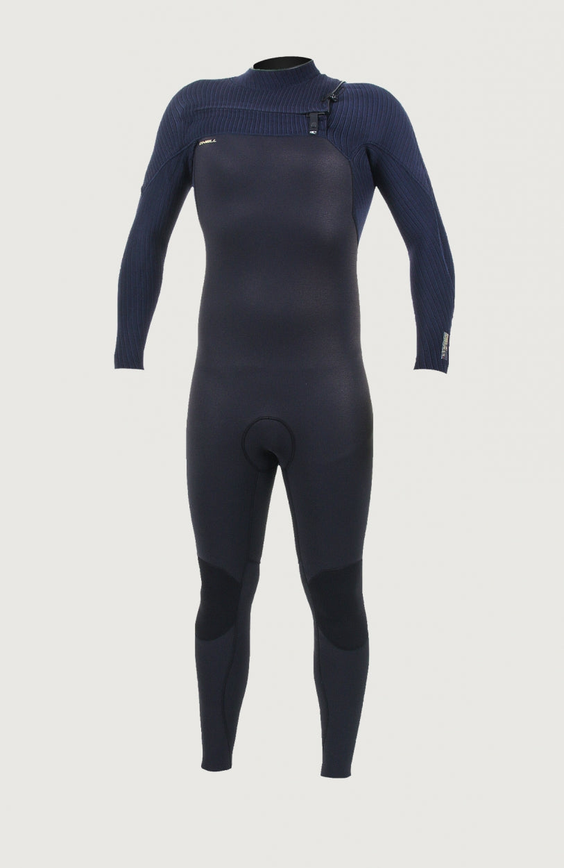 O'Neill Hyperfreak Plus 5/4mm Chest Zip Full Wetsuit Neoprenanzug für Herren, schwarz, freigestellt von vorne