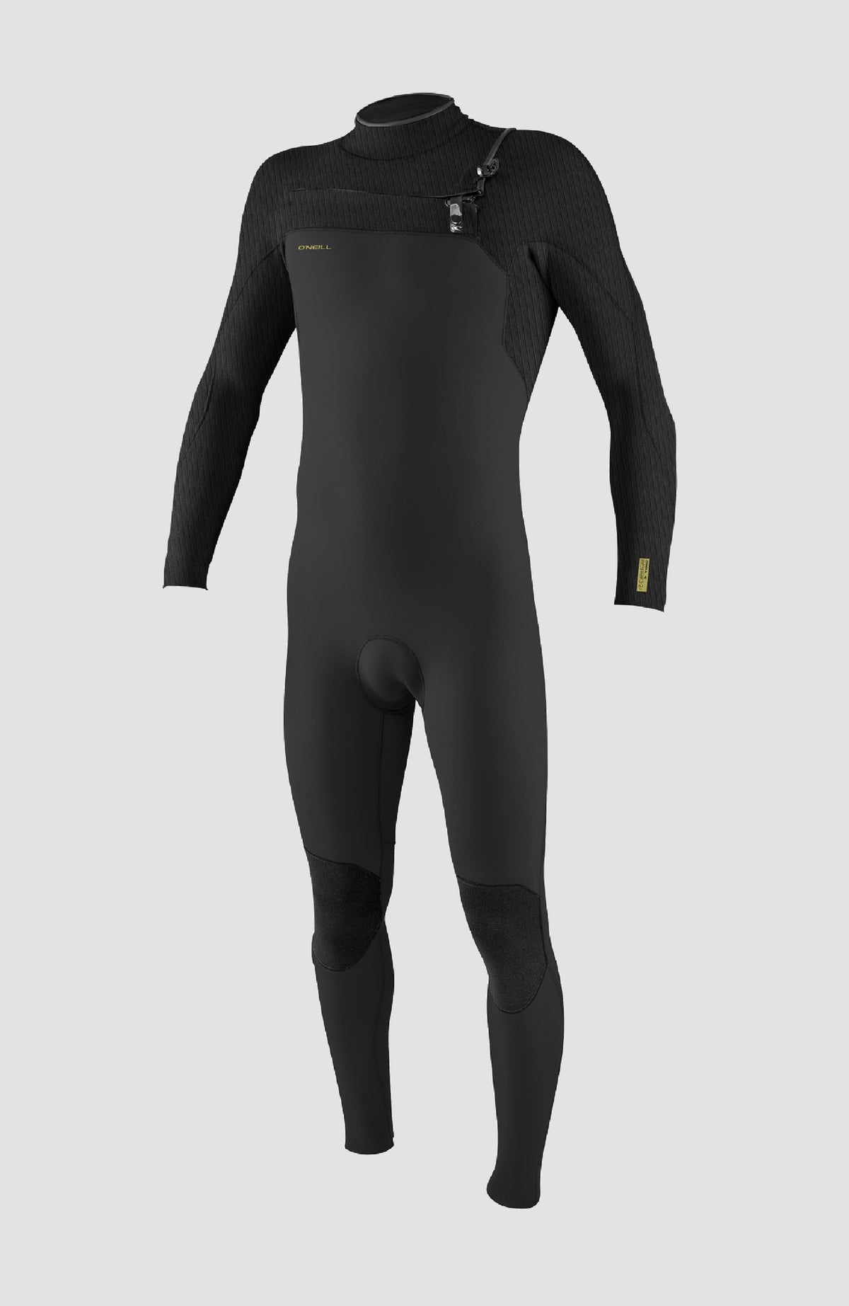 O'Neill Hyperfreak Plus 5/4mm Chest Zip Full Wetsuit Neoprenanzug für Herren, grau, freigestellt in Frontansicht