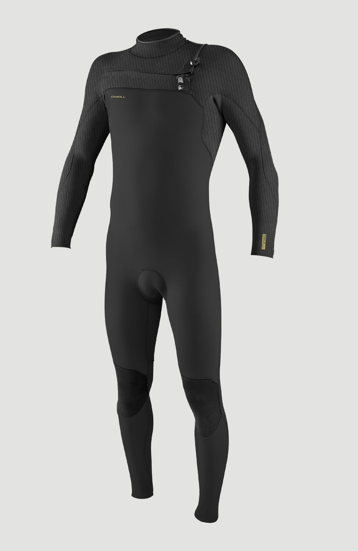 O'Neill Hyperfreak Plus 5/4mm Chest Zip Full Wetsuit Neoprenanzug für Herren, schwarz, freigestellt von vorne